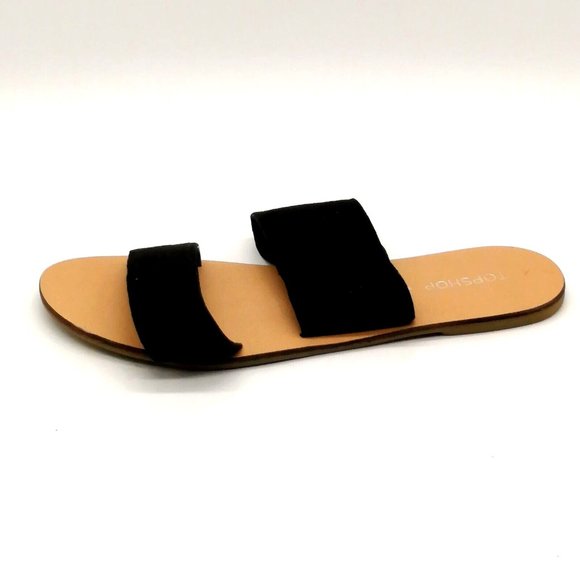 Top‎ Shop Womens Sandal Black Suede Slide Two Front Straps Flat Heel EUR 35 Wide - Picture 1 of 10